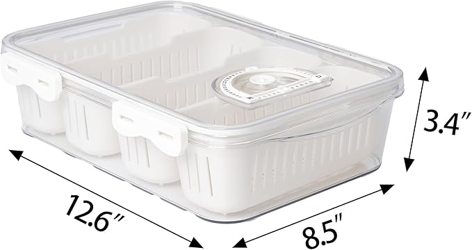 MANO Divided Snackle Box Charcuterie Container with 4 Compartment Serving Tray with Dividers for Fridge Refrigerator Veggie Fruit Berry Salad Storage(1 Pack)