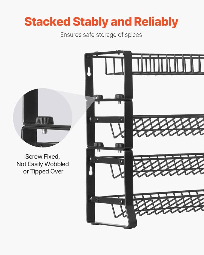 VEVOR Detachable Spice Rack Organizer for Cabinet, 4 Tie Stackable Seasoning Organizer, Spice Jars Kitchen Storage for Countertop Kitchen Pantry Cupboard, 15.8x10.7 in