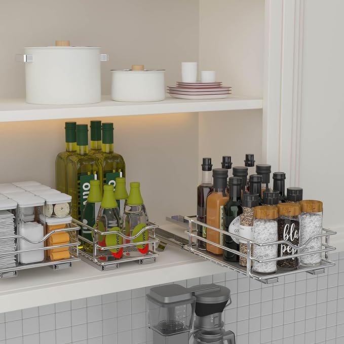 OCG Pull Out Spice Rack Organizer(4.9" W x 10.4" D) for Cabinet, Slide Out Seasoning Organizer Fits Spices, Sauces, Cans etc