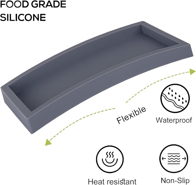 Small Silicone Bathroom Vanity Tray Rectangle Soap and Sponge Holder Kitchen Sink Organizer for Scrubber, Lotion Bottles, Perfume, Jewelry, Candle, Key Trinket Ring, Grey