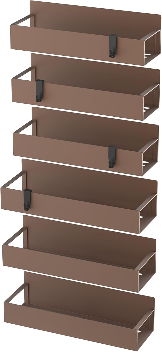6 Pack Magnetic Spice Storage Rack Organizer for Refrigerator and Oven, Bronze Fridge Organizers and Storage