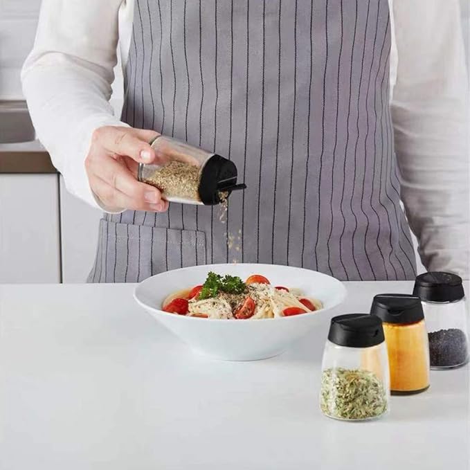 Glass Spice Jars, Double Lids Seasoning Shakers Glass Bottles Spice Shakers Sifter Barbecue Salt & Pepper Shaker Container (4PCS)