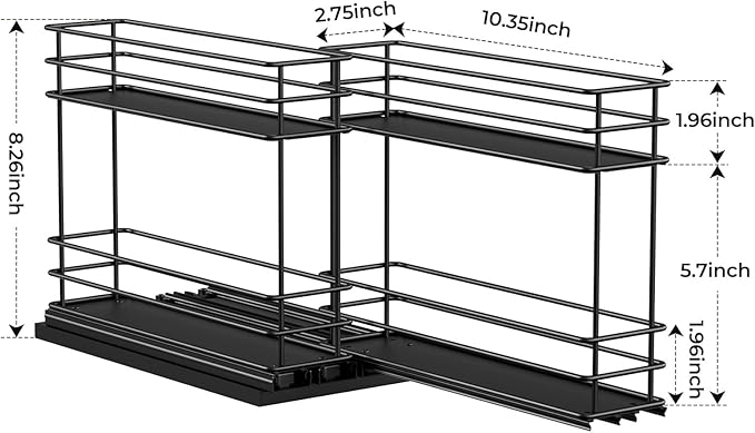 Pull Out Spice Rack Organizer for Cabinet, Slide Out Spice Racks, Easy to Install Spice Cabinet Organizer, 2.75''Wx10.35''Dx8.26''H, 2 Drawers 2 Tiers(Black