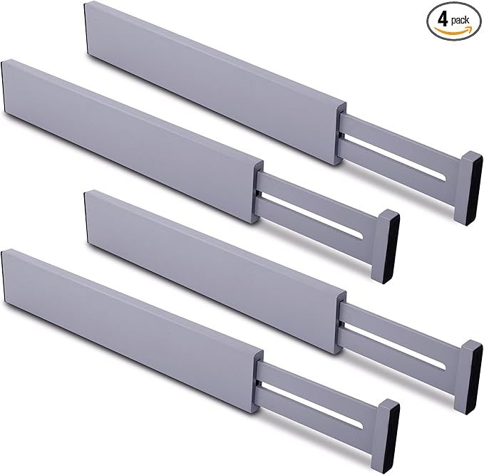 Utoplike Drawer Dividers Bamboo, Gray Drawers Organizers Adjustable for Socks, Spring Loaded, Works in Kitchen, Dresser, Bathroom, Bedroom, Drawer, Desk, 4 PCS
