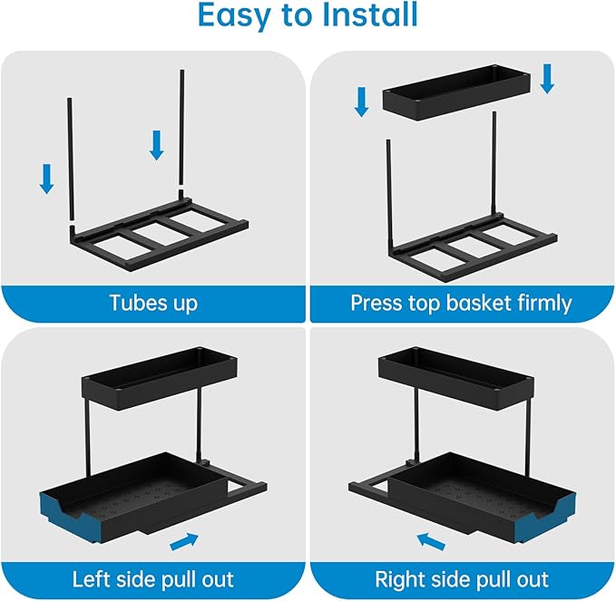 NATURE'S SOURCE 2-Tier Under Sink Organizer L-Shape Pull Out Cabinet Organizers Narrow Space Sink Shelf Storage Shelves Multi-purpose Organization Drawer for Bathroom Kitchen Pantry, 15.5 Inch, Black