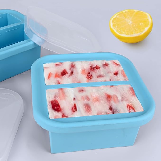 1-Cup Silicone Freezer Tray with Lid 2 pack Soup freezer molds Food Freezing Container Make 4 Perfect Soups, Broths, Stews, Sauces, Curries