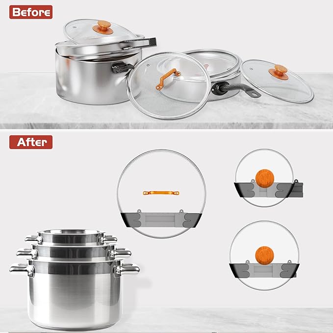 Adjustable Universal Pot Lid Holder Organizer for Cabinet - Upgraded Patented 3 Pack Pan Lids Organizers Inside Door Wall Mount Pots Top Rack for Kitchen Cupboard Fit 6" to 13" (Black)