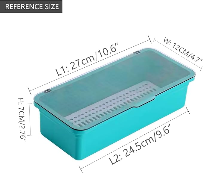 Flatware Tray with Lid,Silverware Tray Kitchen Cutlery Tray and Utensil Storage Container for Flatware and Silverware (Blue), KH1620