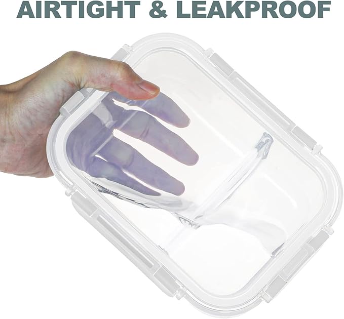 10 Packs 30oz Glass Meal Prep Containers 2 Compartments,Glass Food Storage Containers with Lids,Airtight Lunch Bento Boxes,Oven,Freezer and Dishwasher Safe, White
