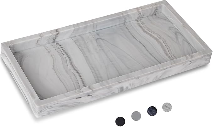 Bathroom Trays for Counter, Slicone Vanity Trays for Bathroom, Rectangle Sponge Holder for Kitchen Sink - Marble Grey