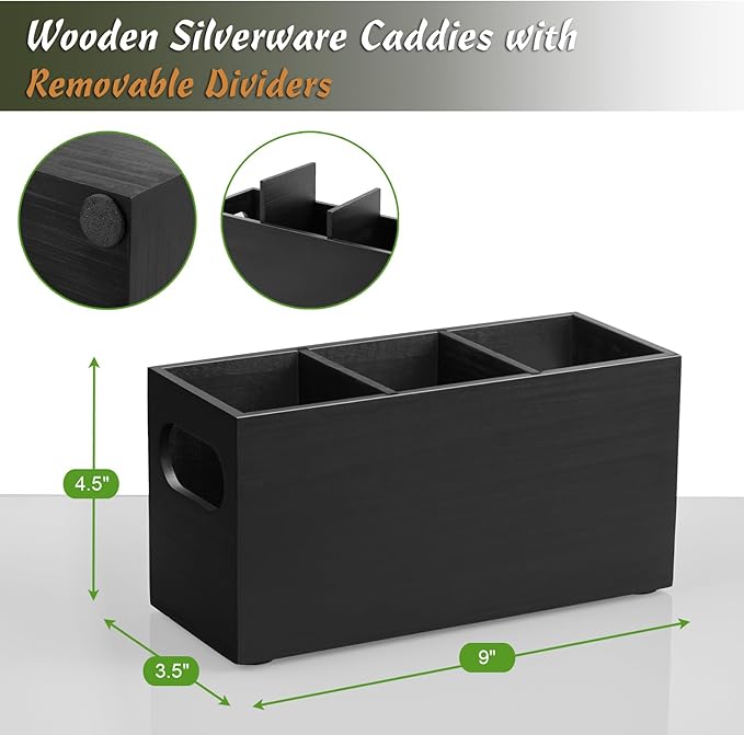DRASTAR Silverware Holder, Wooden Utensil Caddy, Silverware Organizer Countertop, Cutlery Holder for Party, Fork Spoon Knife Organizer,Black