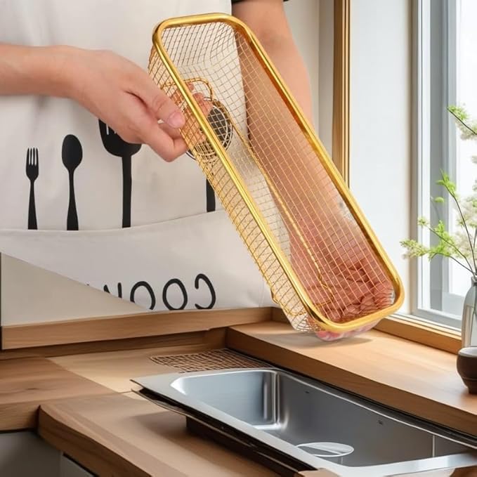 2-Pack Gold Flatware Organizer - Sturdy Mesh Design, Dishwasher-Safe & Easy-Clean Utensil Holder, Silverware Container Drawer Storage