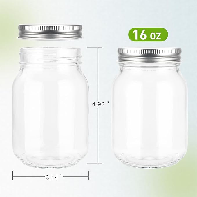 GUEQUITLEX Glass Mason Jars With Lids Genuine Preserve Jar 16OZ, Canning Jars for Food Storage, Dry Food, Snacks, Candies, DIY Projects 4 Pack