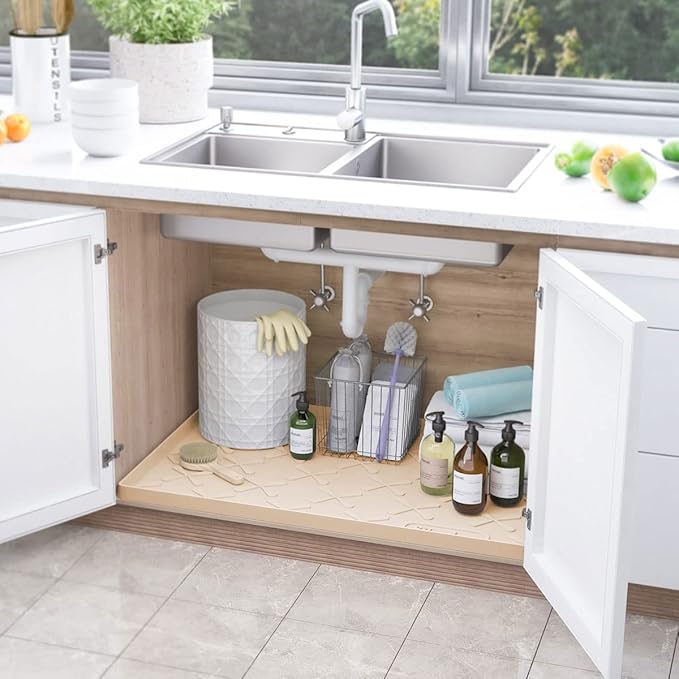 SIKADEER Waterproof Under Sink Mat 40" x 22", Silicone Mat Kitchen Cabinet Liner and Drawer Shelf, Sink Protector for Kitchen Organizers and Storage, Flexible Sink Drip Tray