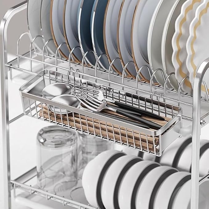 Sturdy 304 Stainless Steel Flatware Organizers with Hooks, 2 Pcs Drawer Silverware Organizer for Chopsticks/Spoon/Fork/Knife, Large and Small
