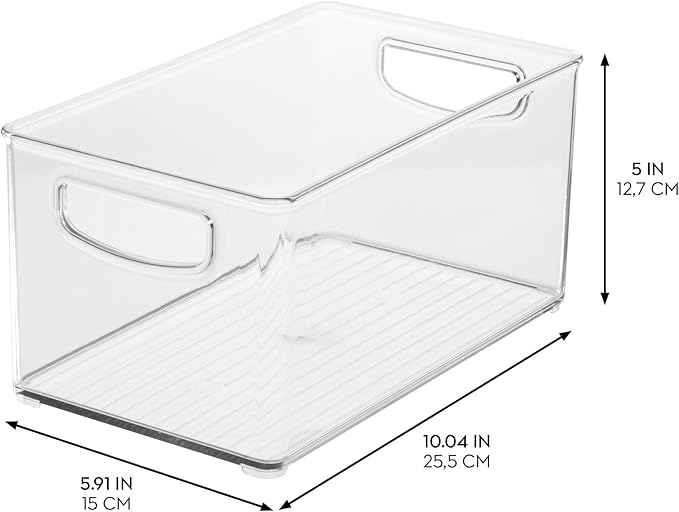 iDesign Stackable Pantry Bins with Handles for Cabinets or Fridge, Set of 6, Clear, Made in USA