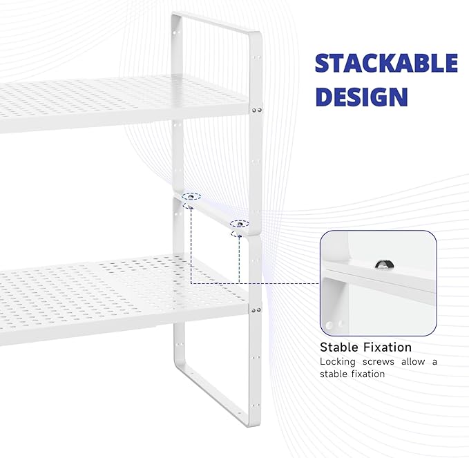 Cabinet Shelf Expandable Width for Pantry RV Desk Home Organization, White 2 Pack
