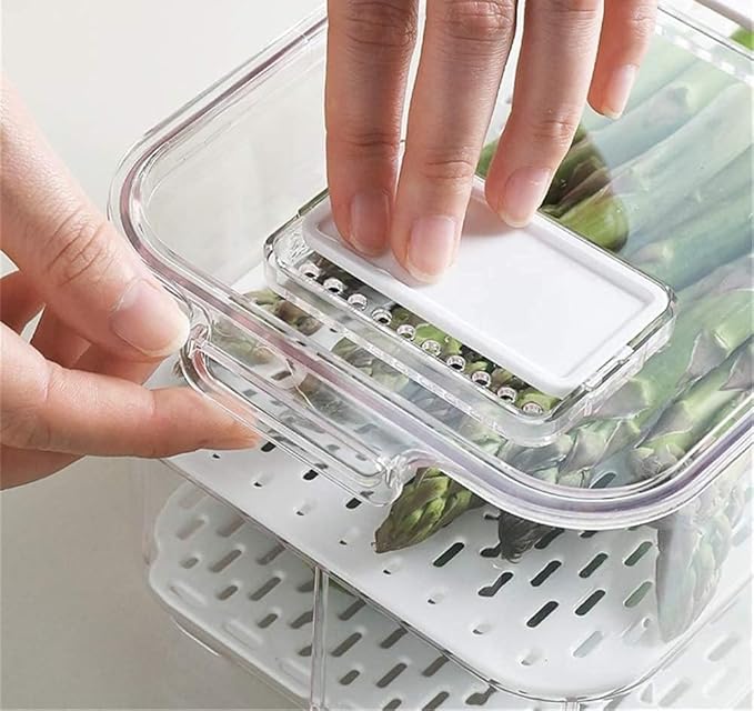 Fridge Produce Saver Containers - Storage Bins for Freezer With Lids and Removable Drain Tray - Fresh Keeper Organizer - 2 Pack