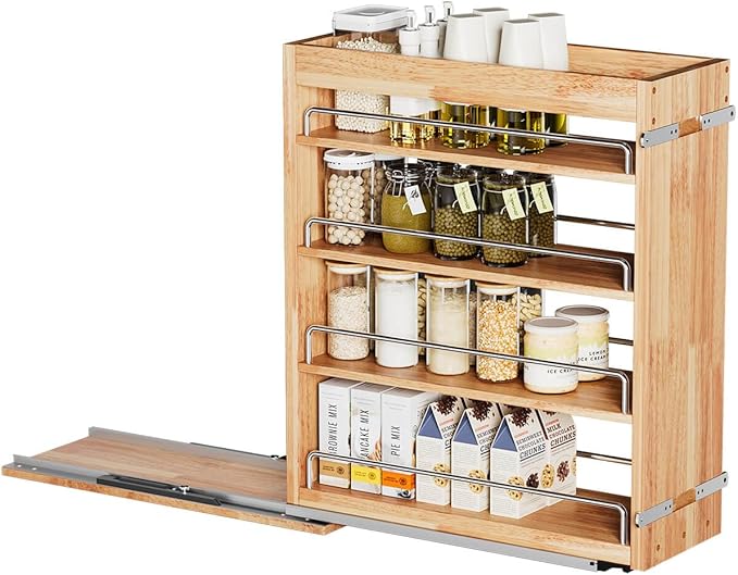 4 Tier Pull Out Spice Rack Holder Shelves (8" W x 22" D), spice organization for cabinet Storage Organization, pull out spice racks for inside cabinets