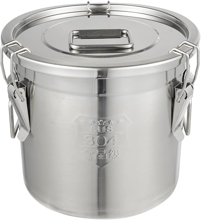DYNAMI 304 Stainless Steel Airtight Canister, 3.2Gal Canisters Container with Lids and Sturdy Locking Clamp,Bucket Food Storage Containers Airtight for Rice, Flour, Grain, Coffee Bean(12L)