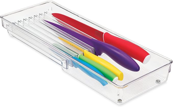 iDesign Linus Kitchen Knife Storage Drawer Organizer, Container for Countertop, Cabinet, Pantry - Clear, 16.5" x 6" x 2" - Clear