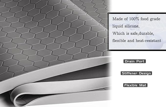 Kitchen Vista Under Sink Mat for kitchen and bathroom Cabinets 34’’ x 22’’ | Silicone Sink Cabinet Protector with Drain Hole,Flexible Sink Drip Tray | Under Sink Organizers and Storage, Grey