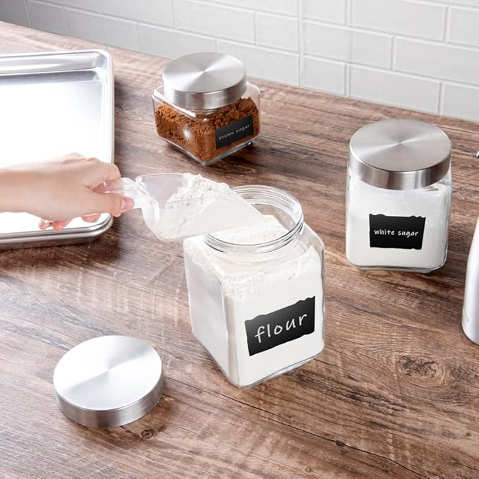 Restaurantware Vetri Glass Storage Jar Set 3-Piece Dishwashable Glass Cookie Jars - Airtight Seal Hot & Cold Friendly Clear Glass Glass Candy Jars For Kitchen Laundry Or Storage