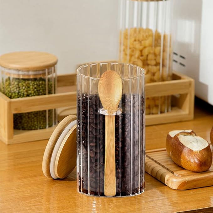 25 FL OZ Large Airtight Glass Jar with Bamboo Spoons Lids Overnight Oats Container Decorative Coffee Bar Food Storage Jar Cereal Nuts Salts Coffee Tea Flour Sugar Container Spice Jar