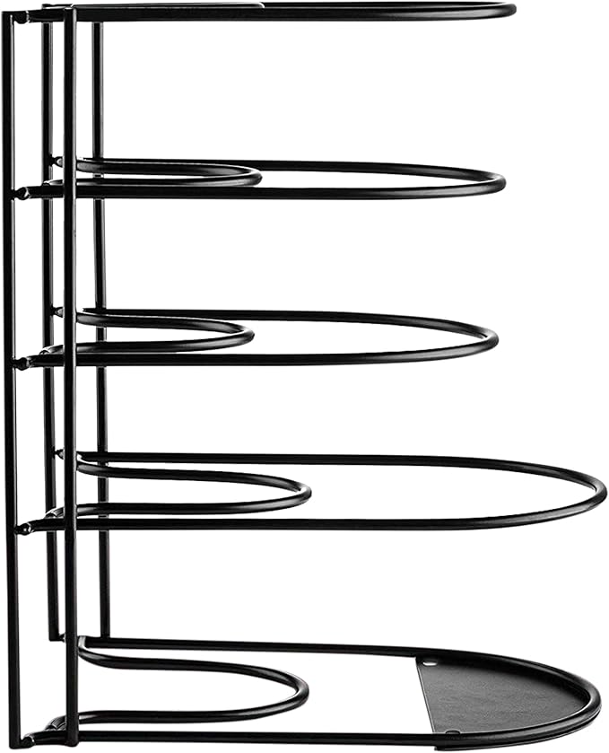 Heavy-Duty Pots and Pans Organizer | 5-Tier Cookware & Lid Storage Rack | Free-Standing or Wall-Mount | Kitchen Organizer for Cast Iron Skillets, Pots, Frying Pans, Lids | Black