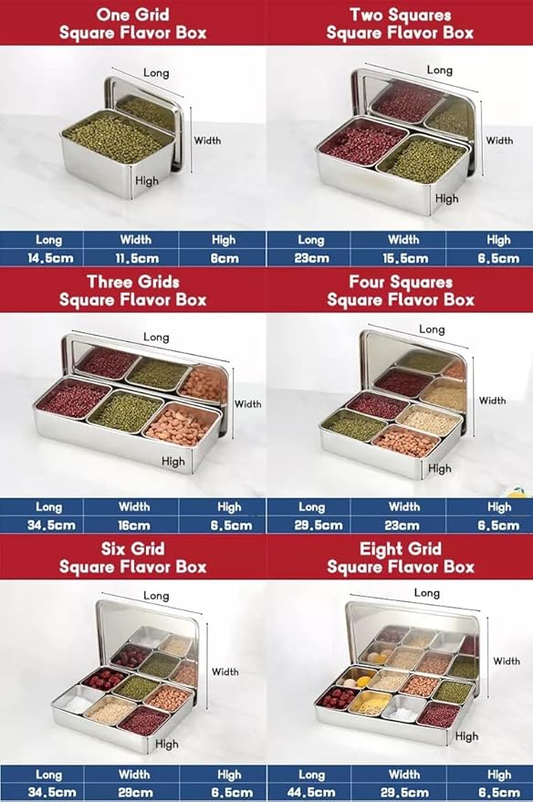 Xarra - Japanese Mini Container, Stainless Steel Yakumi Mise En Place Box, Multi Compartment Set For Food, Herbs, Seasoning and Spices (6 Compartment)