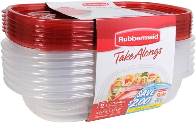 Rubbermaid Take Alongs Food Storage Container, 4-Cup Rectangle, Set of 12, (12 Pack), Red