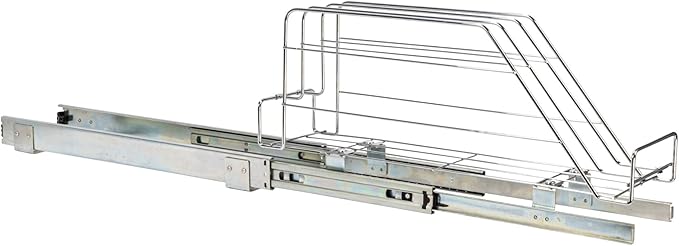 Household Essentials Glidez Multipurpose Chrome-Plated Steel Pull-Out/Slide-Out Storage Organizer for Cookware and Bakeware - Fits Standard Size Cabinet or Shelf, Chrome