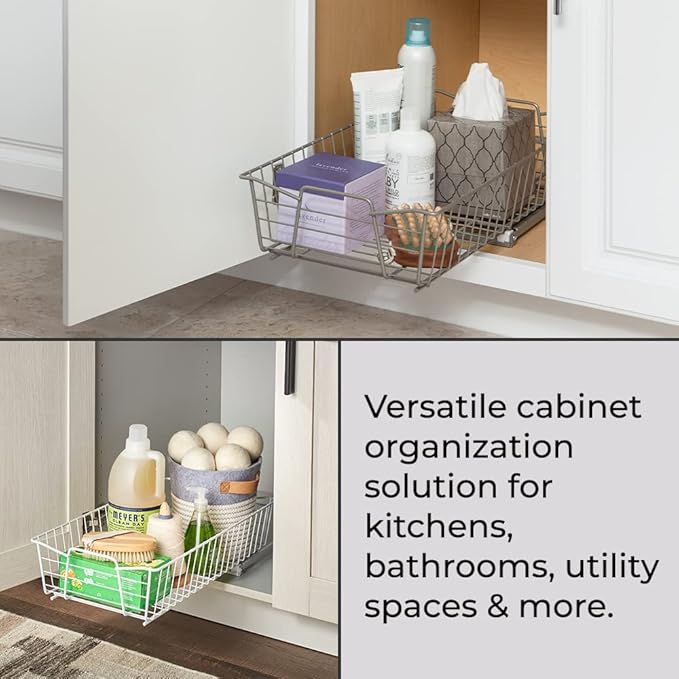 ClosetMaid 11 in. Pull Out Cabinet Organizer, Heavy Duty, Slide Out Pantry Shelves Drawers for Kitchen, Bathroom, White
