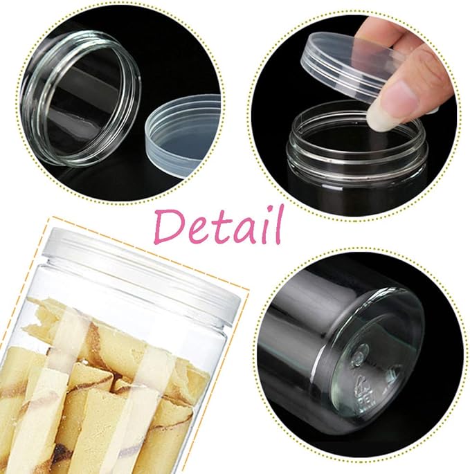 3 PCS 46OZ/1360ml Clear Plastic Round Storage Jars,Empty Plastic Jars with Lids,Clear Plastic Storage Jars with Screw on Lids for Dry goods,Noodles,Spices and More