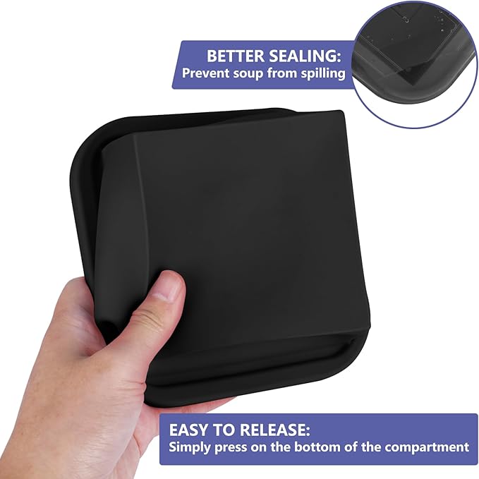 2 Cup Silicone Freezer Trays with Lid 4 Pack Silicone Freezer Molds Soup Containers Make 4 Perfect Soups, Broths, Stews, Sauces, Curries (Black)