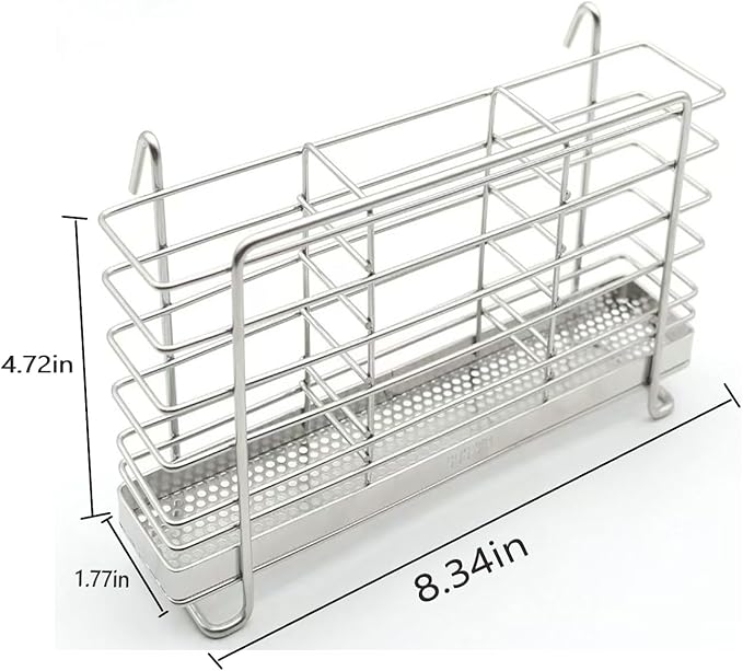 Utensil Holder, 304 Stainless Steel Rust Free Cutlery Utensil Holder, 3 Divided Compartments Silverware Organizer Rack, with Hooks Removable Drying Rack for Kitchen Organization(Silver)