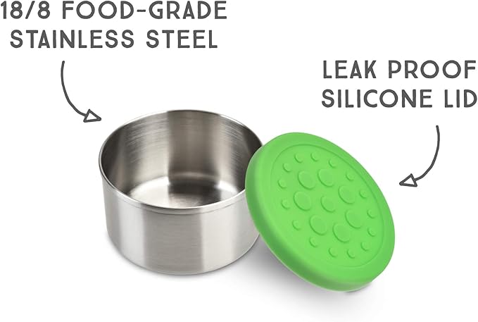 LunchBots 2.5 oz Stainless Steel Dressing Container for Condiments, Dips, Snacks, Dipping Sauce Cups with Silicone Lid, Fits in Lunch Bags and Bento Boxes - Set of 2 (Green)