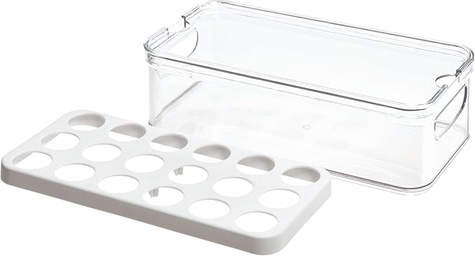 iDesign Crisp Plastic Refrigerator and Pantry Egg Bin, Modular Stacking Food Storage Box for Freezer, Fridge, Holds up to 18 Eggs, BPA Free, 12.72" x 6.32" x 3.88", Clear and White