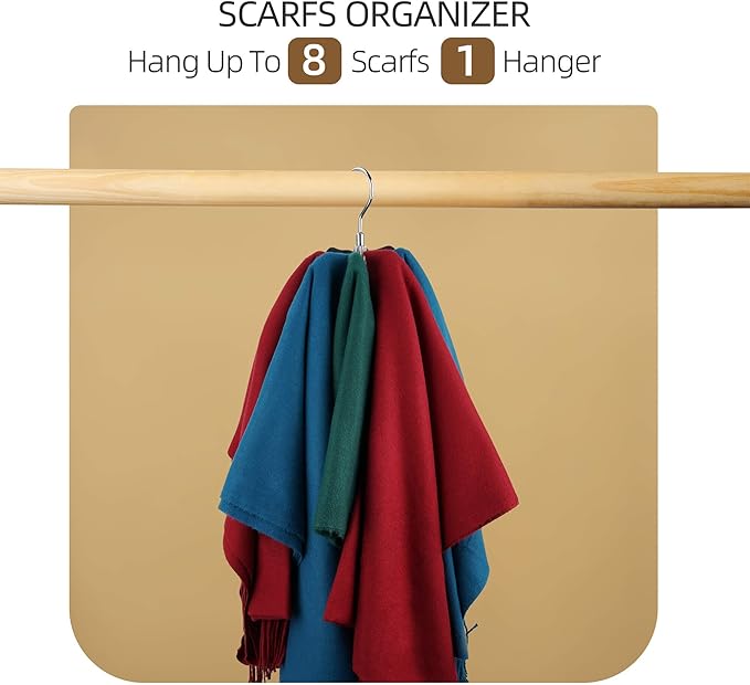 ZEDODIER Belt Hanger, 2 Pack Rotatable Belt Rack Closet Accessories Organizer, Maximum 24 Storage Capacity, Hanging Holder Storage Hook for Belt, Bra, Tank Top, Tie, Scarf, Purse, Silver