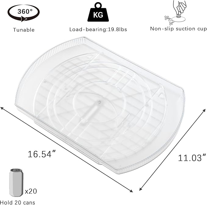 Lazy Susan Turntable Organizer for Large Refrigerator, 360° Rotate Fridge Organizers and Storage, 16.54 Inches Rectangle Lazy Susan Organizer for Fridge, Cabinet, Pantry
