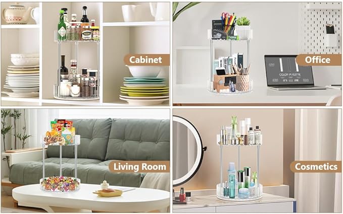 Lazy Susan Turntable Organizer-360° Rotating Double Layer Storage Rack,Non-slip Base Design, Suitable for Kitchen Countertops, Bathrooms, Dressing Tables (8.5 Inch Diameter)