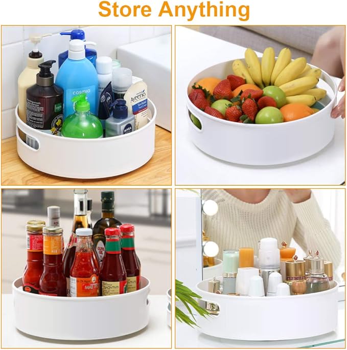 Semlos 2 Packs Lazy Susan Turntable Cupboard Organizer, Multi-Functional Spice Rack for Kitchen Storage, Revolving Under-Sink Organizers Condiment Holder, Non Skid Storage Racks 9 Inch