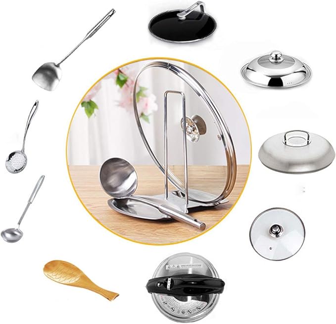 Lawei 3 Pack Lid and Spoon Rest - Pot Lid Holders Stainless Steel Pan Lid Organizer for Pots Pans Spoons