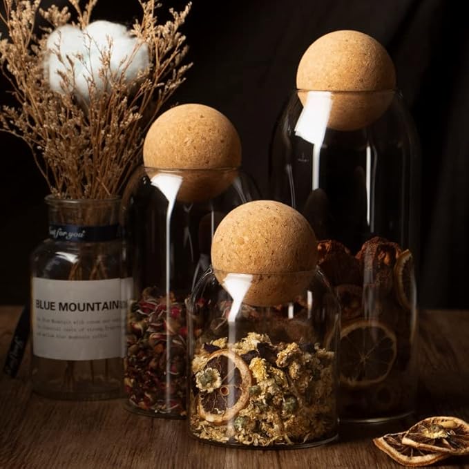 Glass Jars with Cork Lids, Candy Jar with Lid, Coffee jar for Counter, Cookie Jar with Airtight Lids, Clear Glass Jar for Candy, Tea, Coffee Bean, Sugar, Spices, Apothecary etc (950ml/32oz)