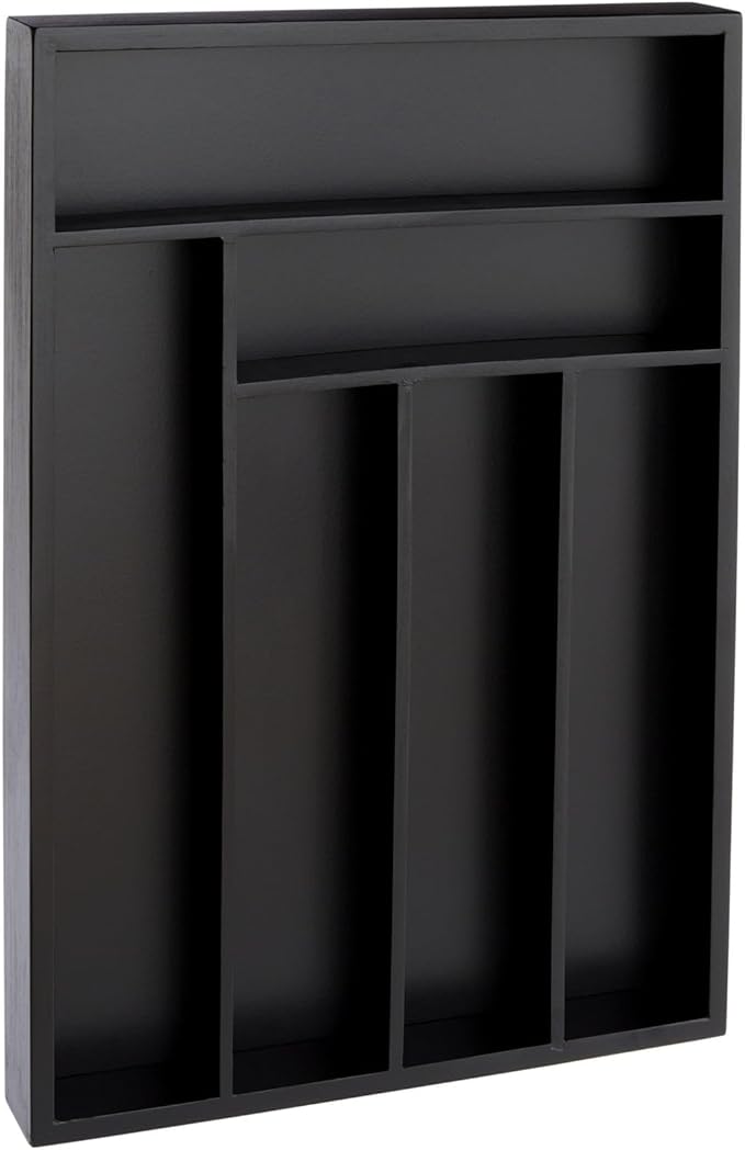 Juvale Bamboo Silverware Organizer for Drawer, Kitchen, 6 Slot Utensil Tray (Black, 17 x 11.75 x 1.75 In)
