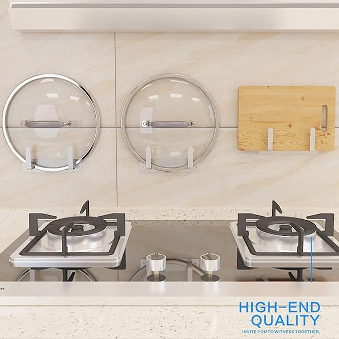 Stainless Steel Wall Mounted Pot Lid Holder Organizer Cutting Board Storage Rack Punch-free Multifunctional Kitchen Shelf 2 PCS