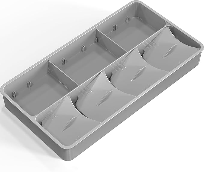 Simple Houseware Adjustable Silverware Utensil Drawer Organizer for Kitchen, Grey