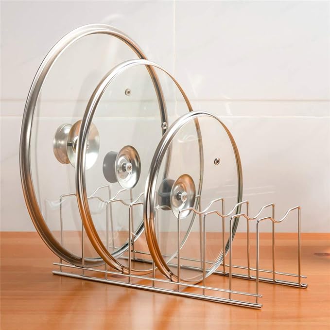 SANNO Pot Pan Lid Holder Organizer Pot Lid Rack Holder Suitable for Bakeware Dish Plate, Cutting Boards, Pots & Pans, Serving Trays Cabinet Pantry 2 pack