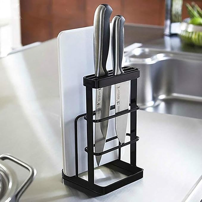 VANRA Metal Steel Cutting Board Holder Knife Block Kitchen Organizer Pantry Bakeware Rack Pan Pot Cover Lid Rack Stand (Bronze)