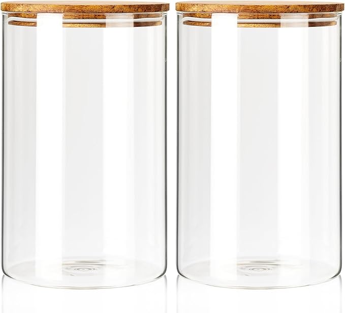 Labina Glass Storage Container Airtight Food Jars Kitchen Canister with Wood Lids, 121 Oz Wide Mouth Pantry Organization Glass Jar for Flour, Sugar, Cookie, Spagetti, Nuts and Candy (2 Pack)